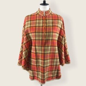 VTG Plaid Wool Blend Zip Poncho Cape